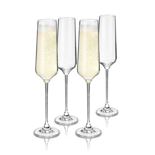 Viski Reserve European Crystal Champagne Flutes Set of 4