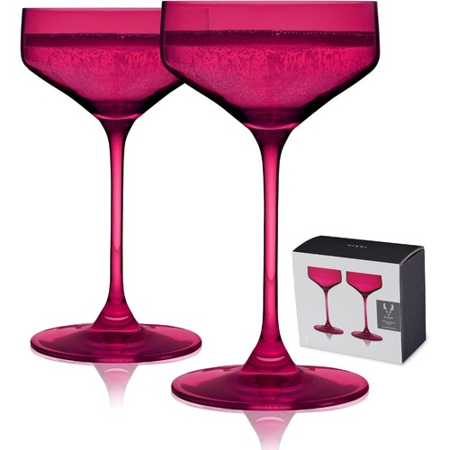 Viski Reserve Nouveau Crystal Coupes in Berry Set of 2