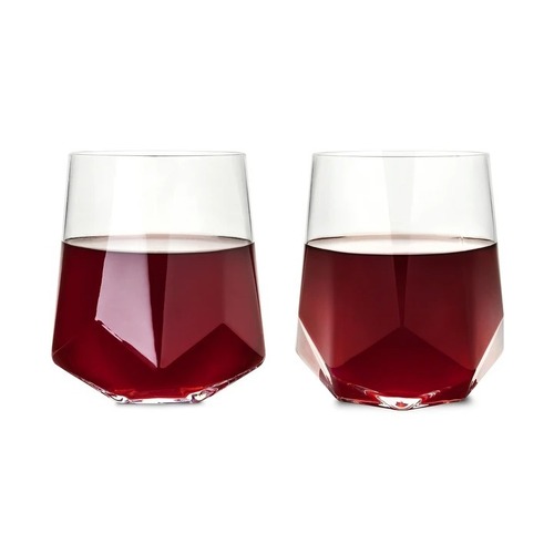 Viski Faceted Crystal Wine Glasses Set of 2