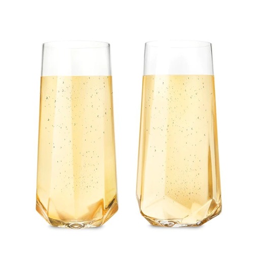 Viski Faceted Crystal Stemless Champagne Flutes Set of 2