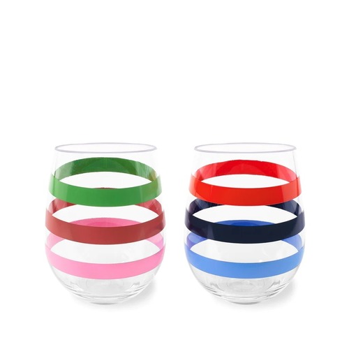 KSNY Acrylic Stemless Wine Glass Set, Adventure Stripe