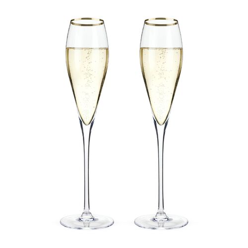 Viski Gold-Rimmed Crystal Champagne Flutes Set of 2