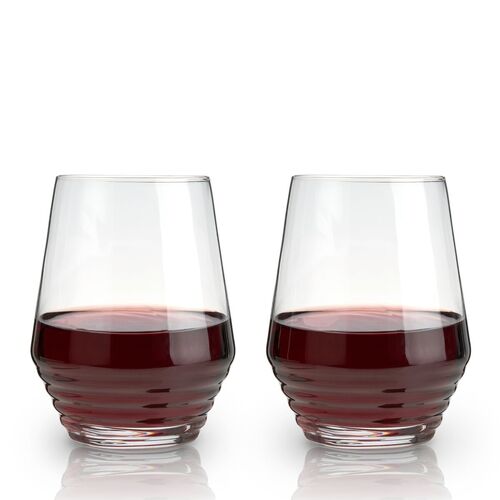 Viski Deco Crystal Stemless Wine Glasses Set of 2.