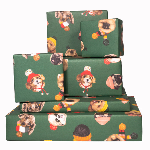 Christmas Dogs Green Wrap - Single sheet