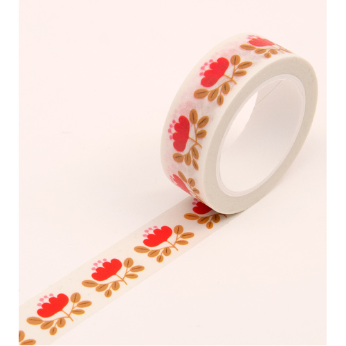 Red Floral Washi Tape - 15mm 