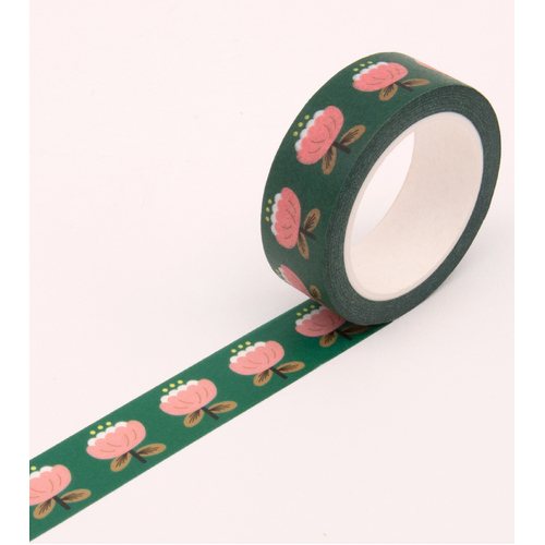 Green Poppy Floral Washi Tape - 15mm 