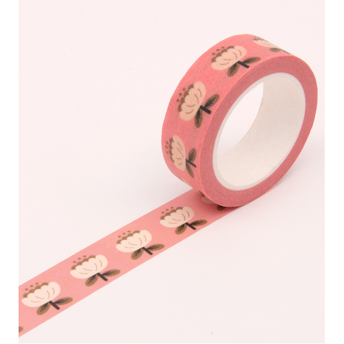 Pink Poppy Floral Washi Tape - 15mm 