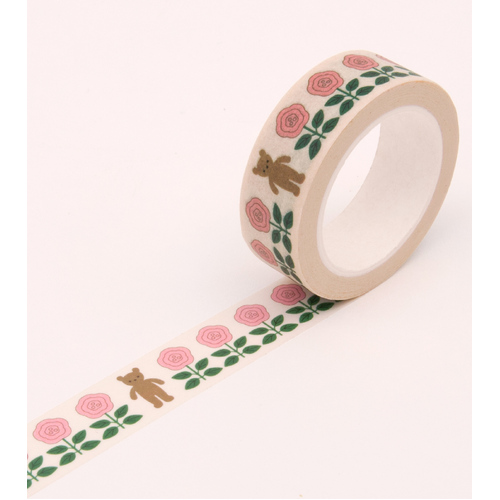 Flower and Bear Washi Tape - Cream - 15mm