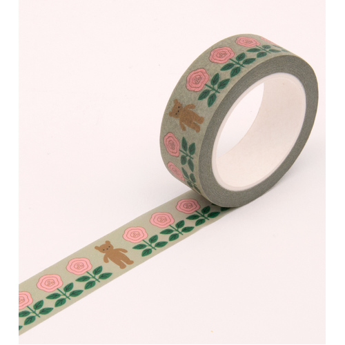 Flower and Bear Washi Tape - Grey - 15mm