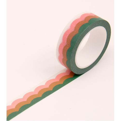 Scallop Pattern Washi Tape - Green and Pink - 15mm