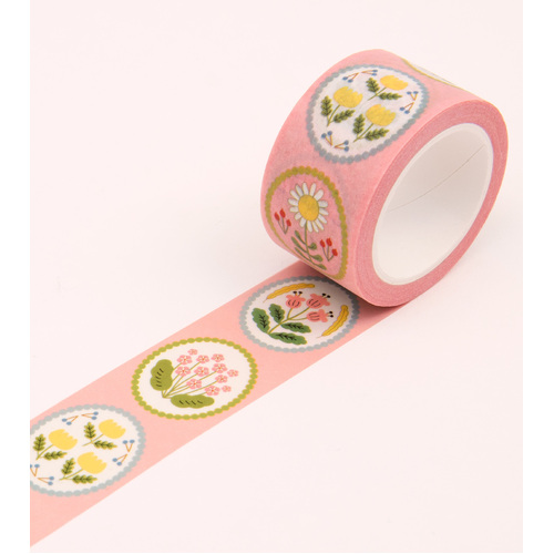 Pink Floral Emblem Washi Tape - 25mm 