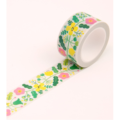 Green Floral Pattern Washi Tape - 25mm 